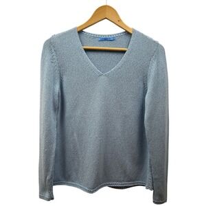 J.McLaughlin Sweater Womens Medium Ocean Blue Knit V-Neck Minimalist Coastal‎